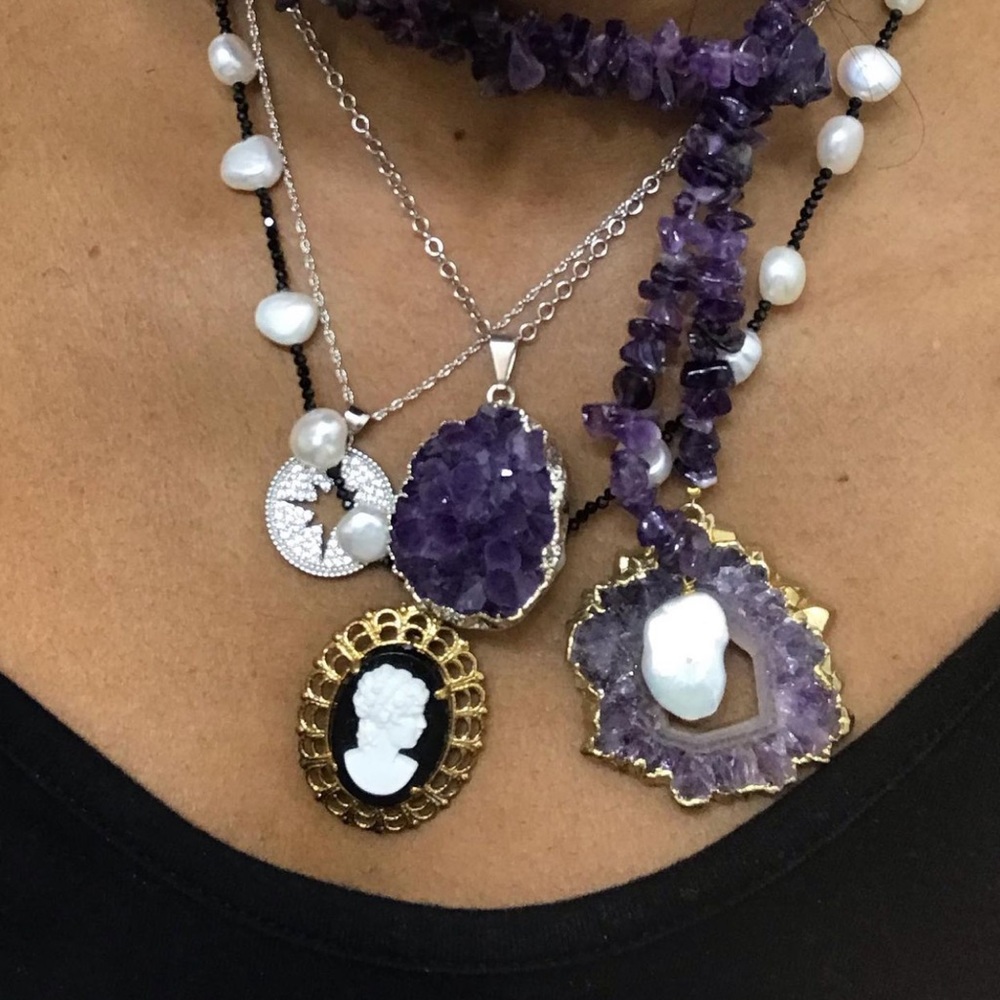 Pearl and amethyst necklace set - 4 necklaces